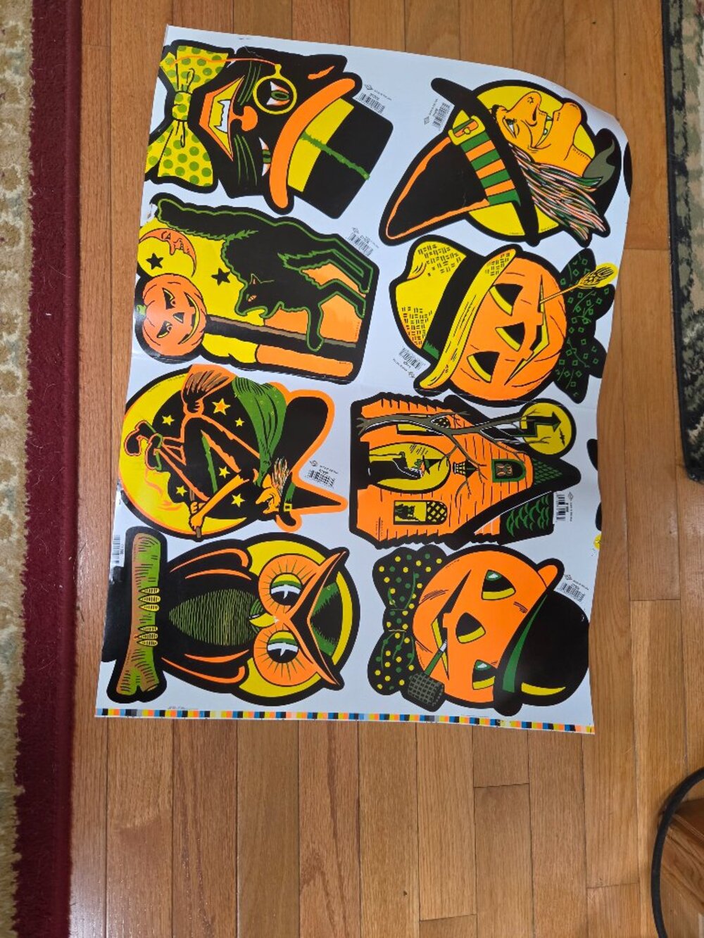 eight large Halloween one sided cut-outs includes pumkins witches and cats oh my